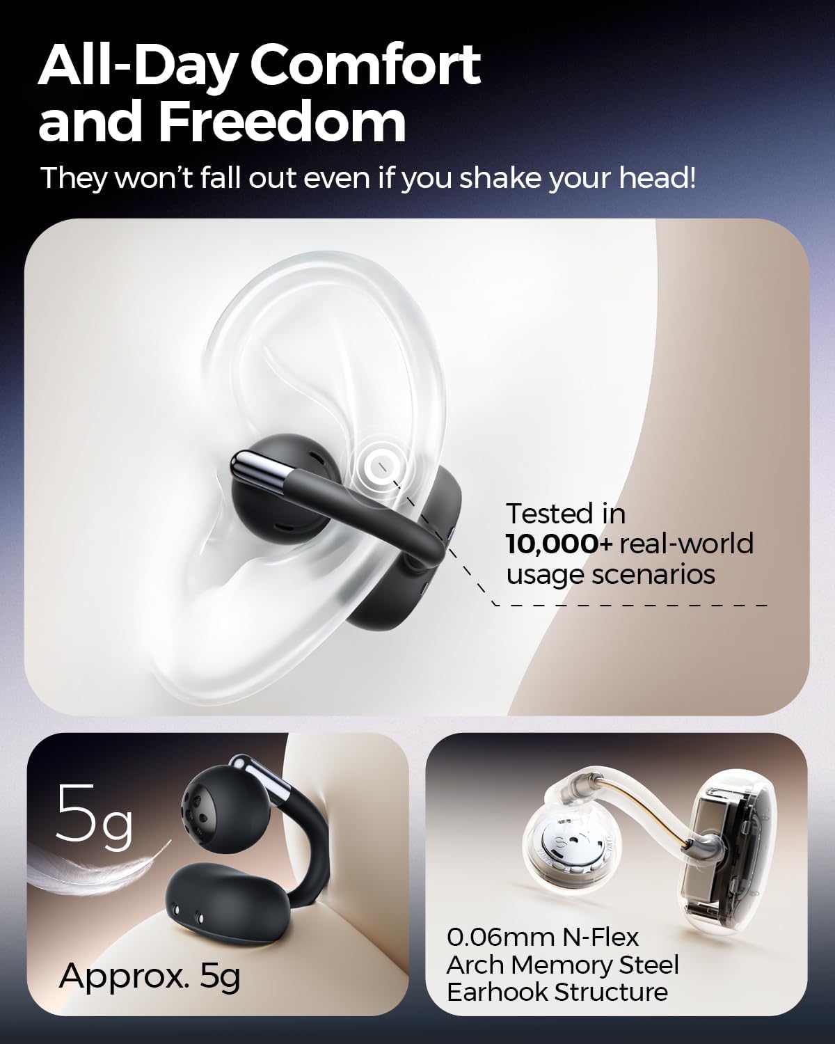Detalle de SoundPEATS Clip1 open-ear Bluetooth earbuds