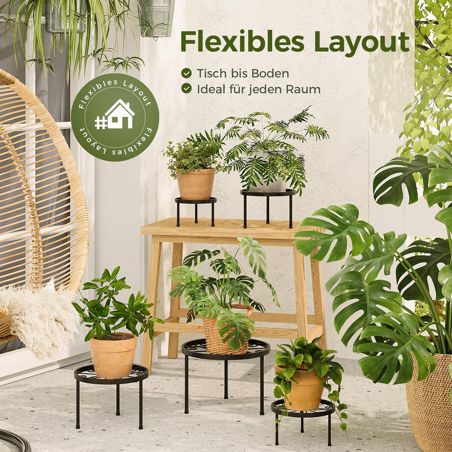 Thumbnail 1 de Bamworld Blumenständer 5er Set Schwarz (Ø 28/25/23/20/17 cm) – Metallpflanzenhocker für Innen & Außen