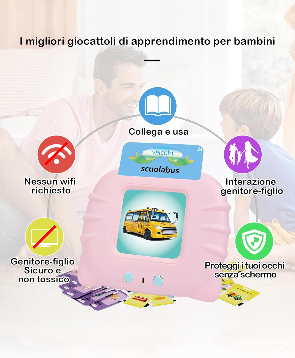 Detalle 2 de Schede flash parlanti rosa 112 flashcard con 224 parole (giocattolo educativo per bambini 1-12 anni)