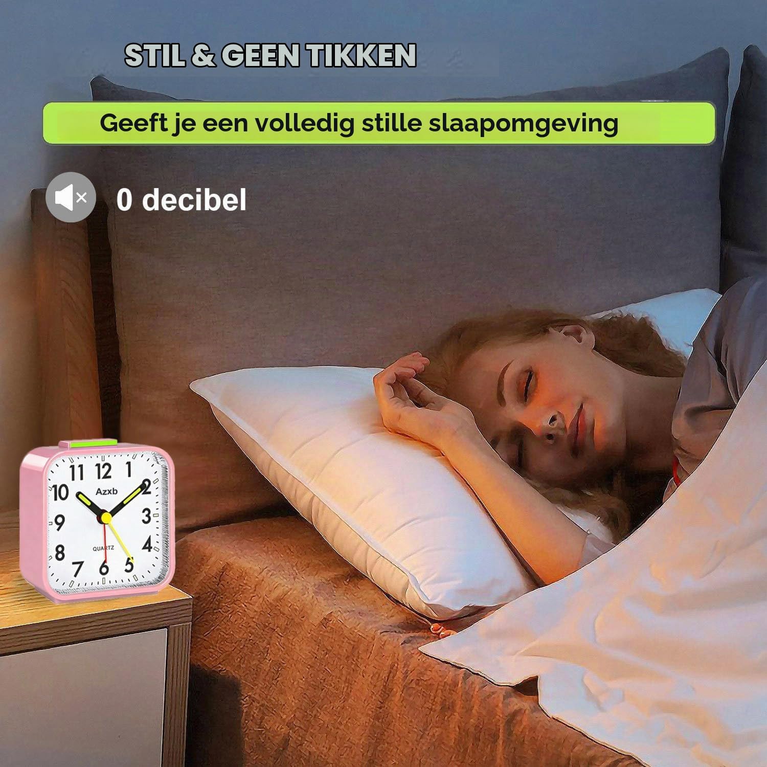 Detalle de Azxb Azxb-alarm clock analoge wekker met stil uurwerk en sluimerfunctie