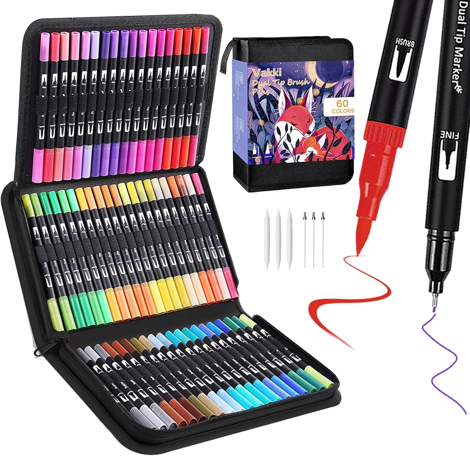 Detalle de VAKKI 60 Dual Tip Colouring Pens 60 colours