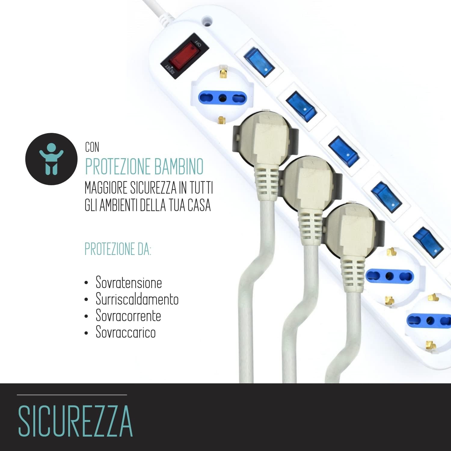 Thumbnail 4 de Multipresa 6 Posti EW3929 con Spina Schuko e prese italiane: cavo 3 m e 45° angolato