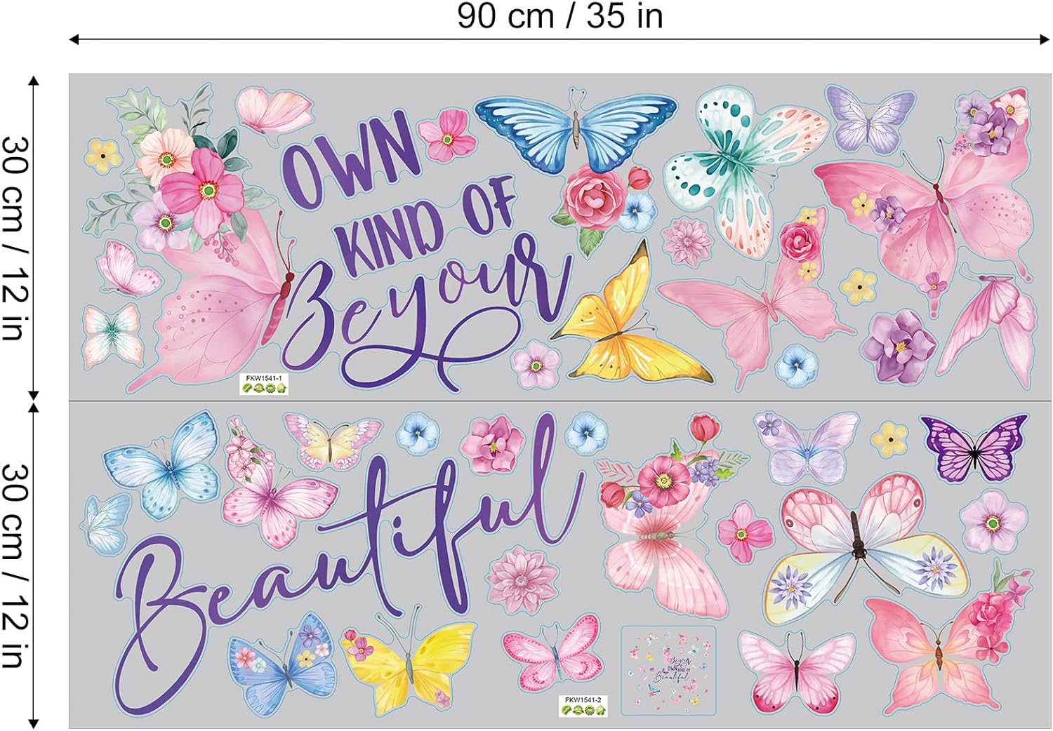 Thumbnail 4 de FUFUQUARE Colorful Butterfly Wall Stickers – Be Your OWN Kind of Beautiful (2 sheets, 30×90cm each)