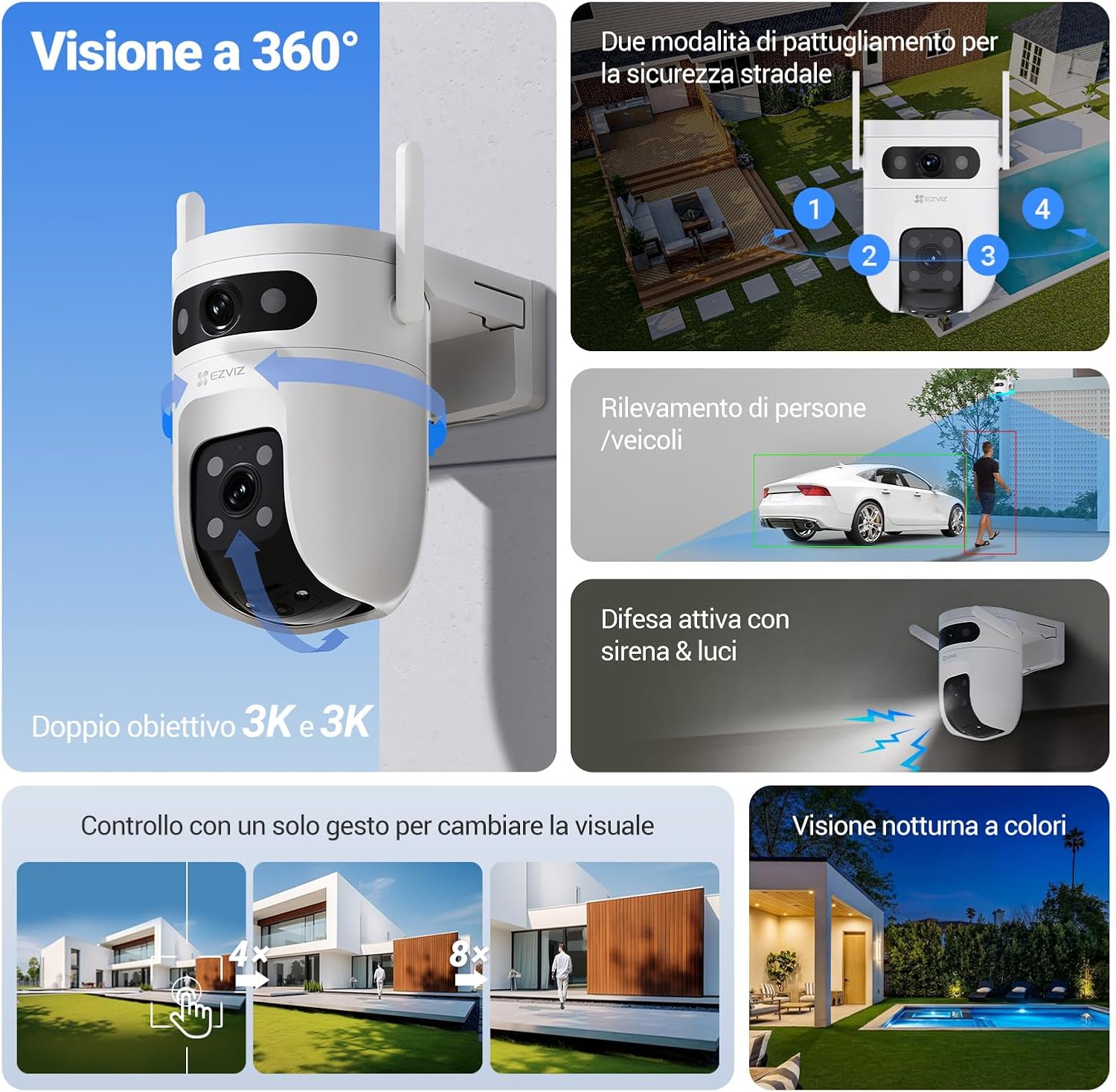 Thumbnail 1 de EZVIZ C9c Dual 3K (10MP, doppia lente 5MP+5MP) telecamera Wi‑Fi esterna con visione a colori e audio bidirezionale