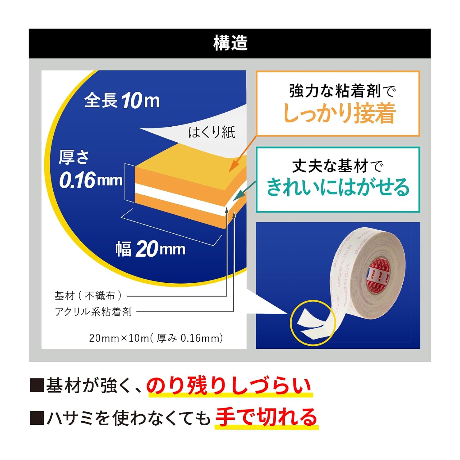 Detalle de ニトムズ TT9986 はがせる両面テープ 15mm幅・10m巻 6巻入り