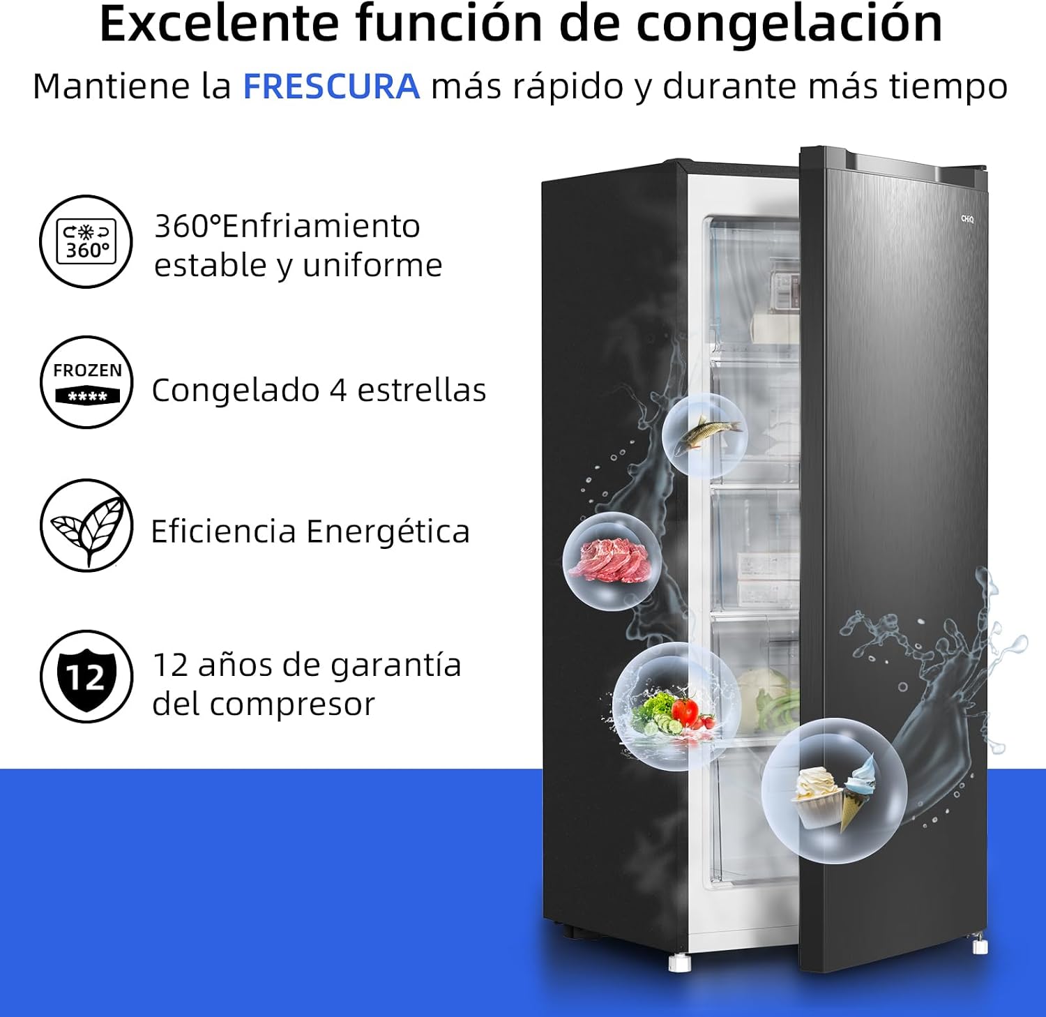 Thumbnail 2 de Congelador vertical independiente CHiQ 145L negro con puerta reversible