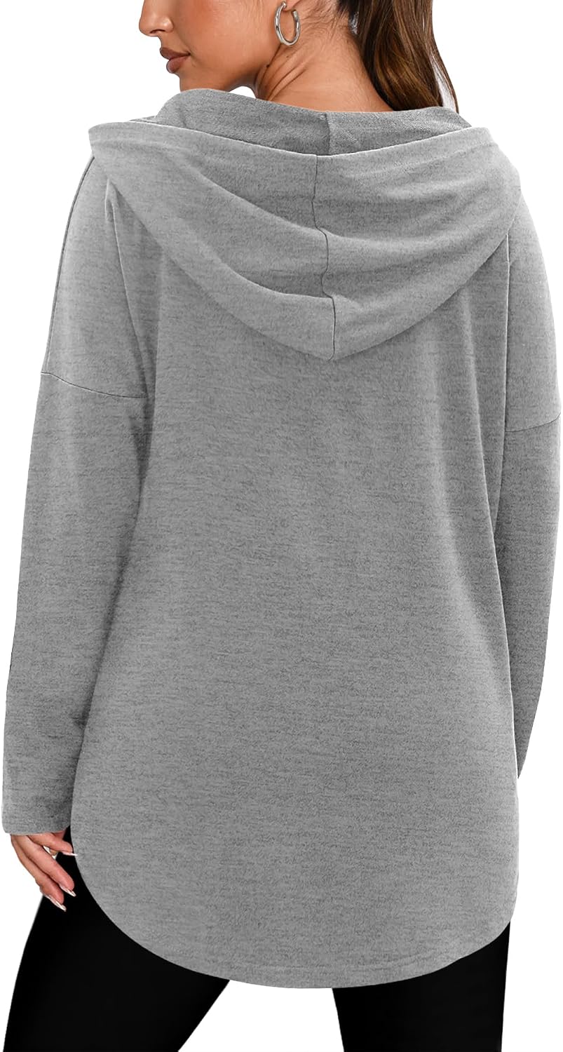 Detalle de CHICZONE Ladies Fashion Tops Hoodies – Oversized V-neck pullover sweatshirt with drawstring hood