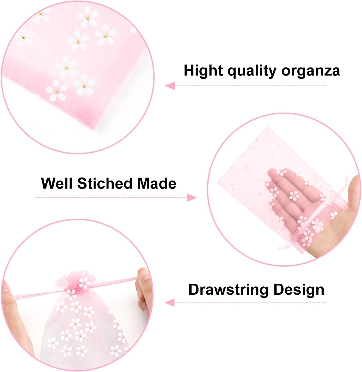 Thumbnail 2 de jijAcraft Daisy Organza Pouches Baby Pink (10x15cm) – 30 Pcs