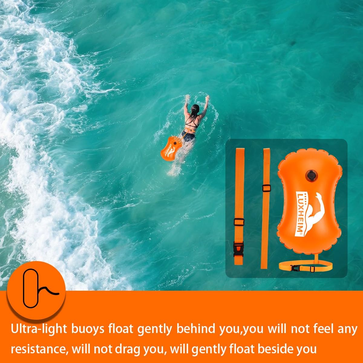 Thumbnail 5 de LUXHEIM 2er-Pack Schwimmboje Schleppschwimmer für Open Water – leuchtend, aufblasbar aus PVC