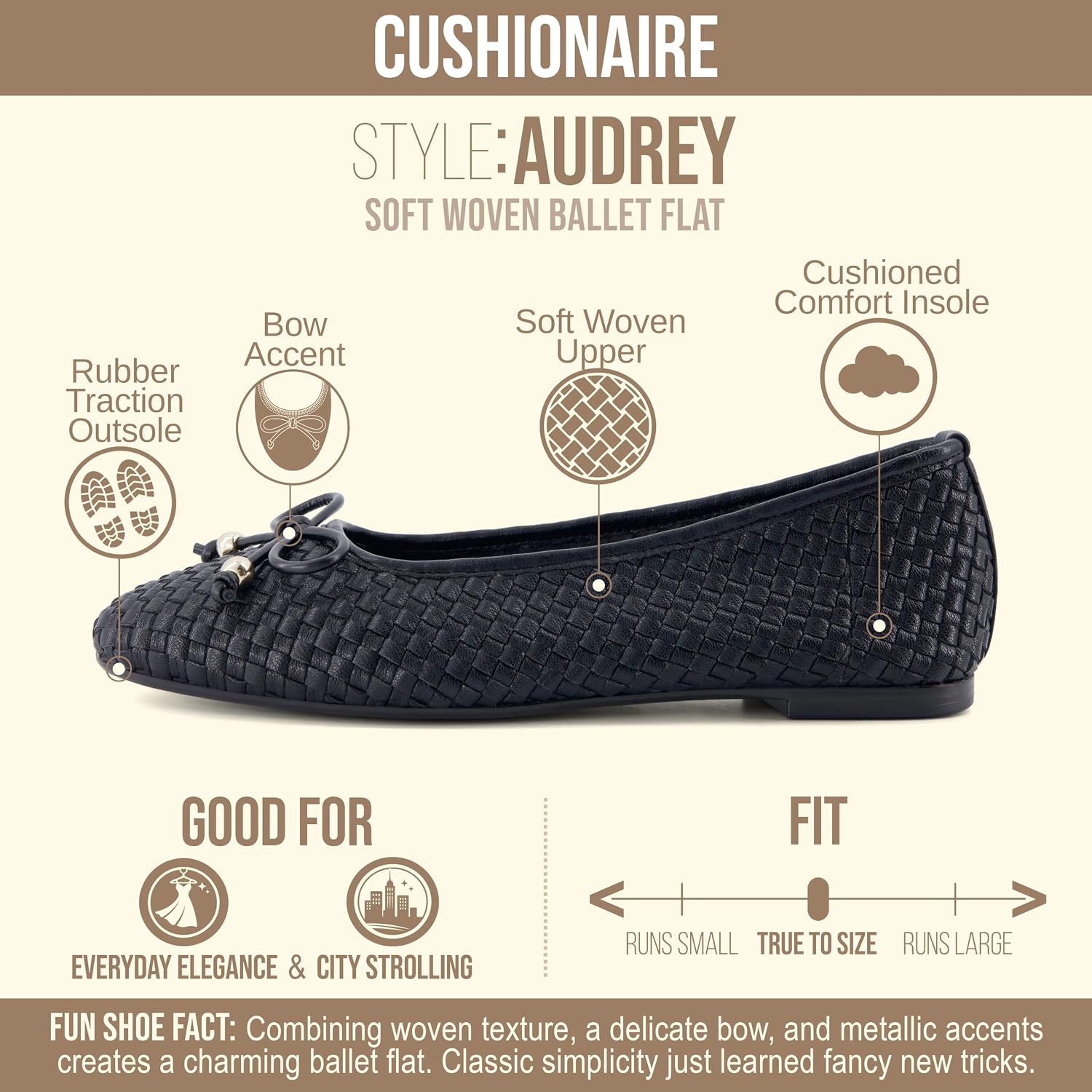 Detalle de CUSHIONAIRE Ballet Flats with Vegan Leather Upper