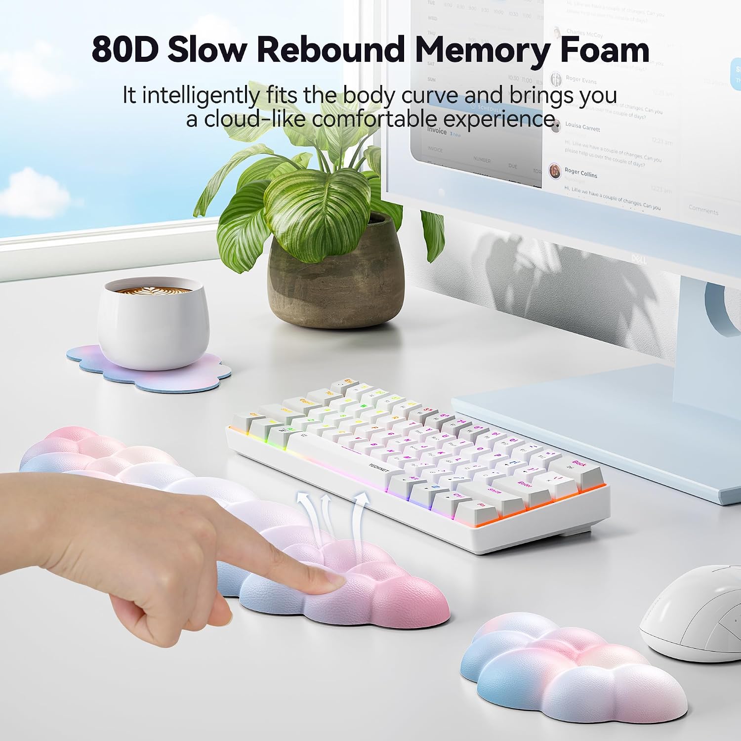 Detalle de TECKNET Cloud Wrist Rest Set 80D Memory Foam