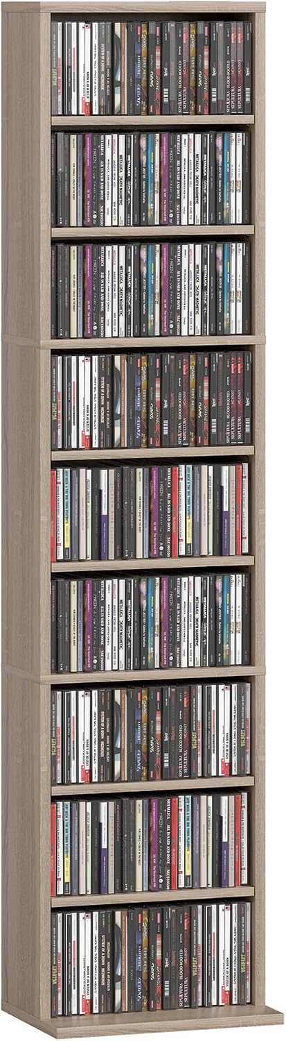 HOMCOM meuble de rangement CD/DVD avec étagères réglables (jusqu’à 260 CD / 120 DVD), 33 x 24 x 140 cm