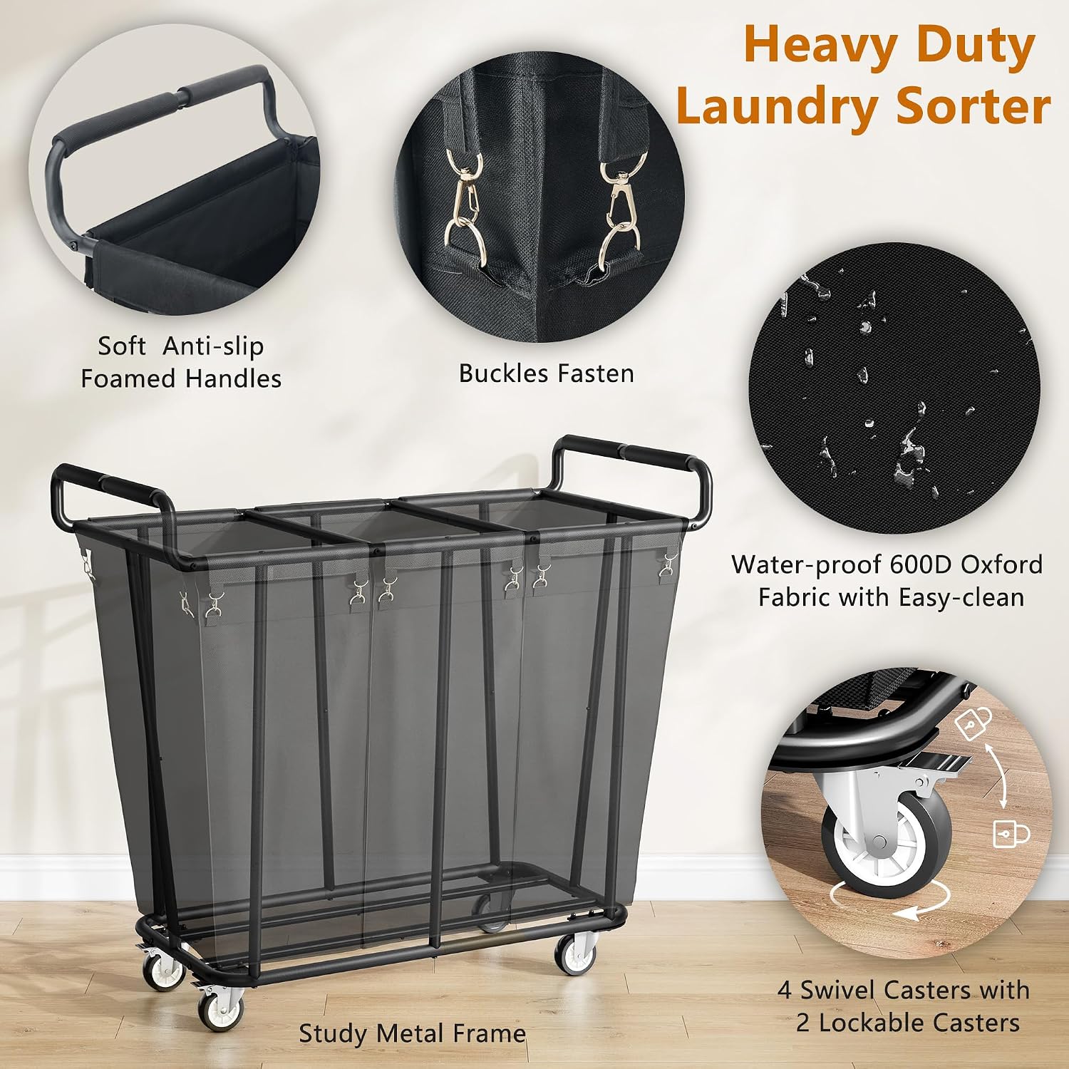 Detalle 2 de Gewudraw laundry sorter cart, 360L