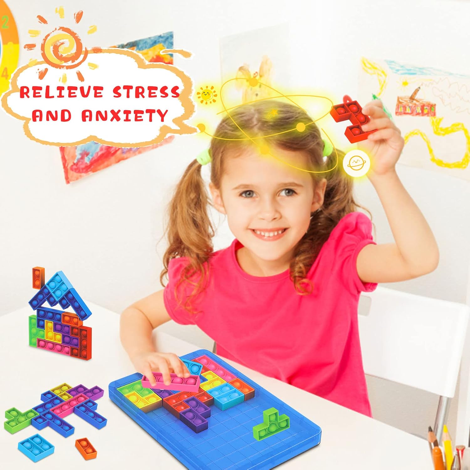 Detalle de Silicone Sensory Fidget Toys Tetris-Style Pop It Puzzle for Kids & Adults (Anti-Stress Squeeze Toys)