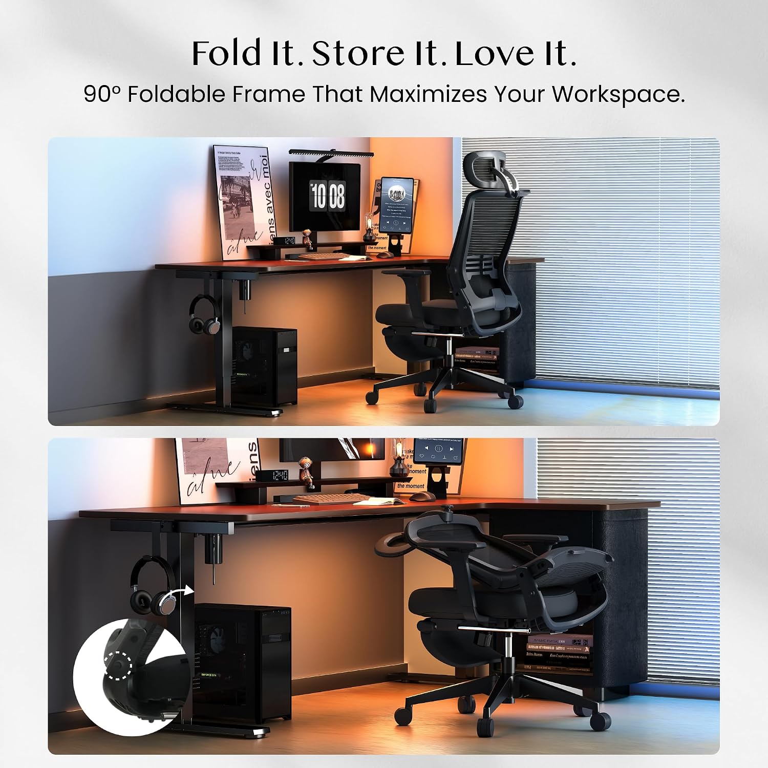 Detalle de FLEXISPOT Foldex ergonomischer Bürostuhl klappbar mit Lendenwirbelstütze und verstellbaren Armlehnen