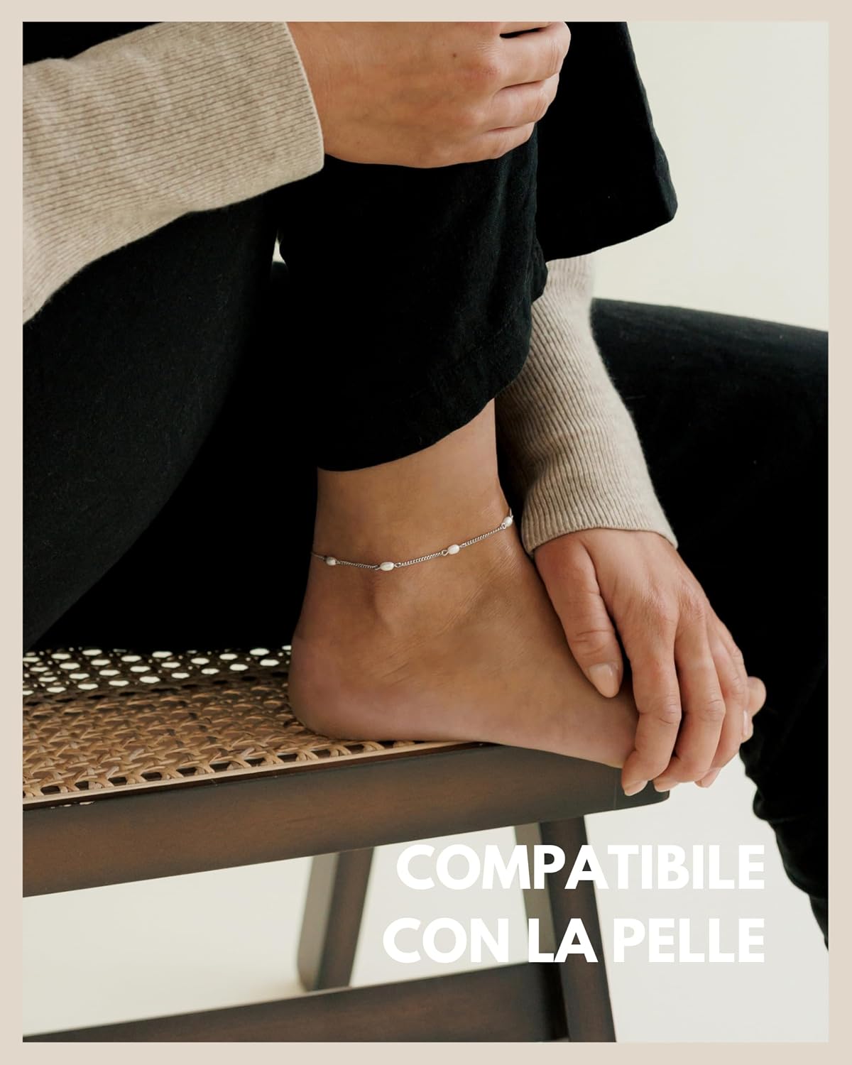 Detalle de GD GOOD.designs Cavigliera con vere perle d'acqua dolce – Cavigliera impermeabile regolabile da donna