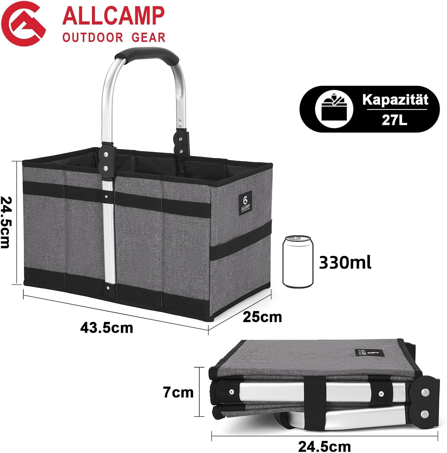 Thumbnail 1 de ALLCAMP 27L Einkaufskorb Faltbar – Verstärkter Boden, Aluminiumrahmen, stabil und platzsparend