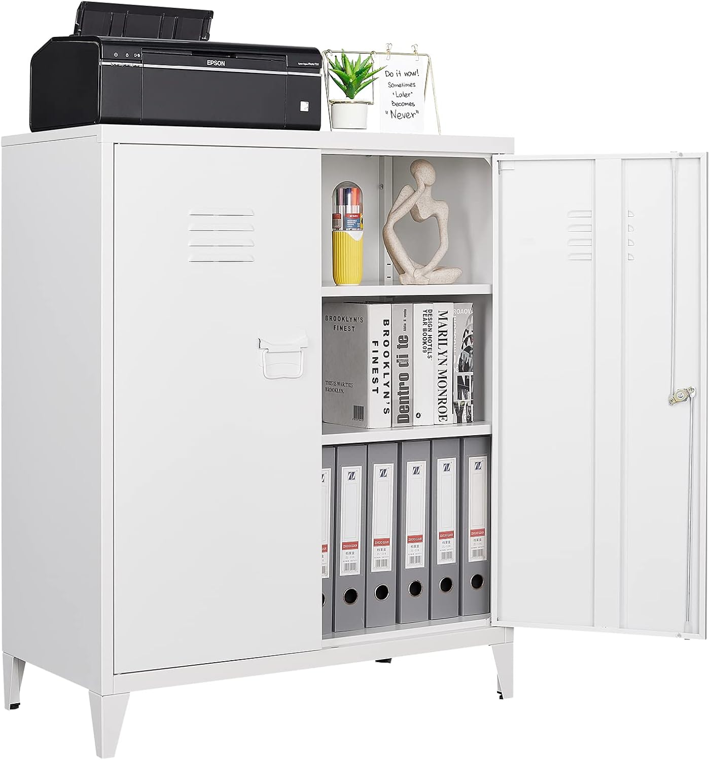 Detalle de Sightlife DBLZ2022139W metalen opbergkast met slot en 2 deuren
