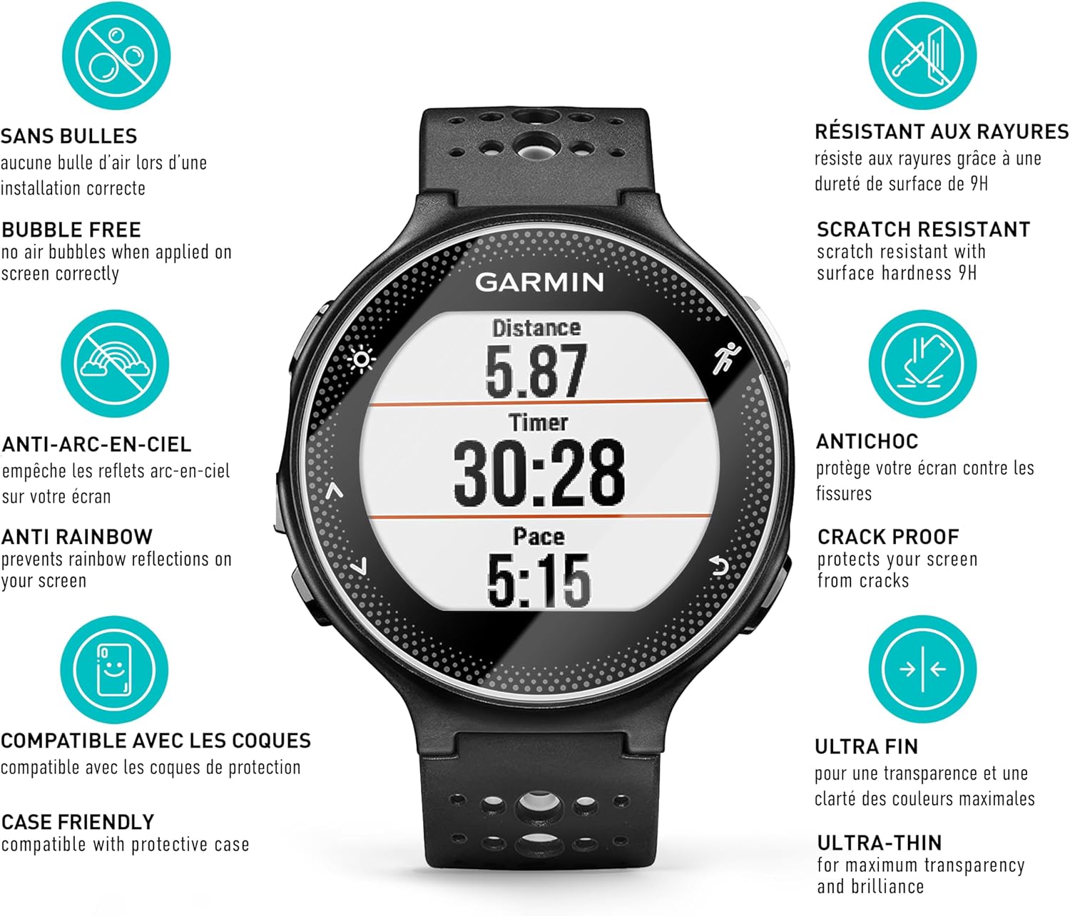Detalle de smartect Verre Trempé 9H (3 pièces) pour Garmin Forerunner 235 – protection écran HD anti-rayures, sans bulles