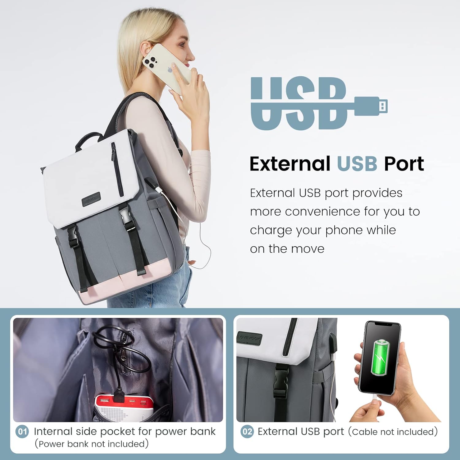 Detalle 2 de LOVEVOOK Zaino Porta PC Donna 15.6" – Zaino Antifurto Impermeabile per Laptop e Viaggi