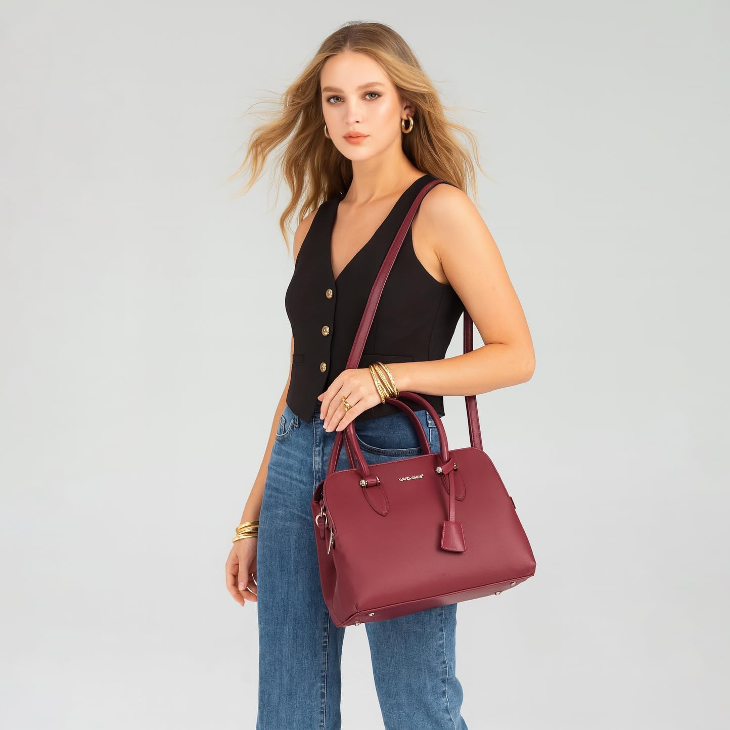 Thumbnail 1 de David Jones Bugatti – Sac à main femme en cuir PU marron camel, porté épaule ou croisé