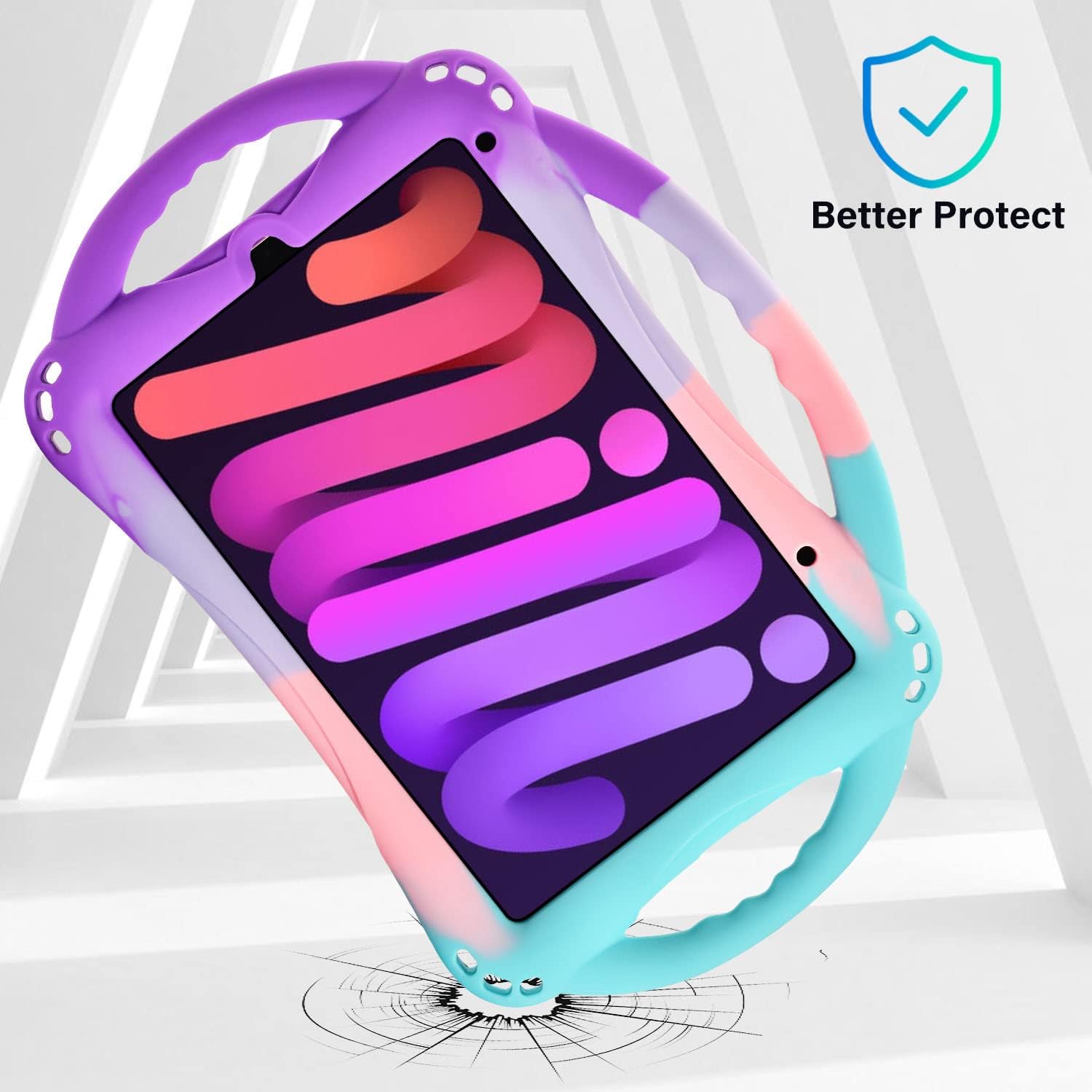 Detalle 2 de TopEsct Kids Case for iPad Mini 7 (A17 Pro) 2024 / iPad Mini 6 (A15) Shockproof Silicone Cover with Handle Stand