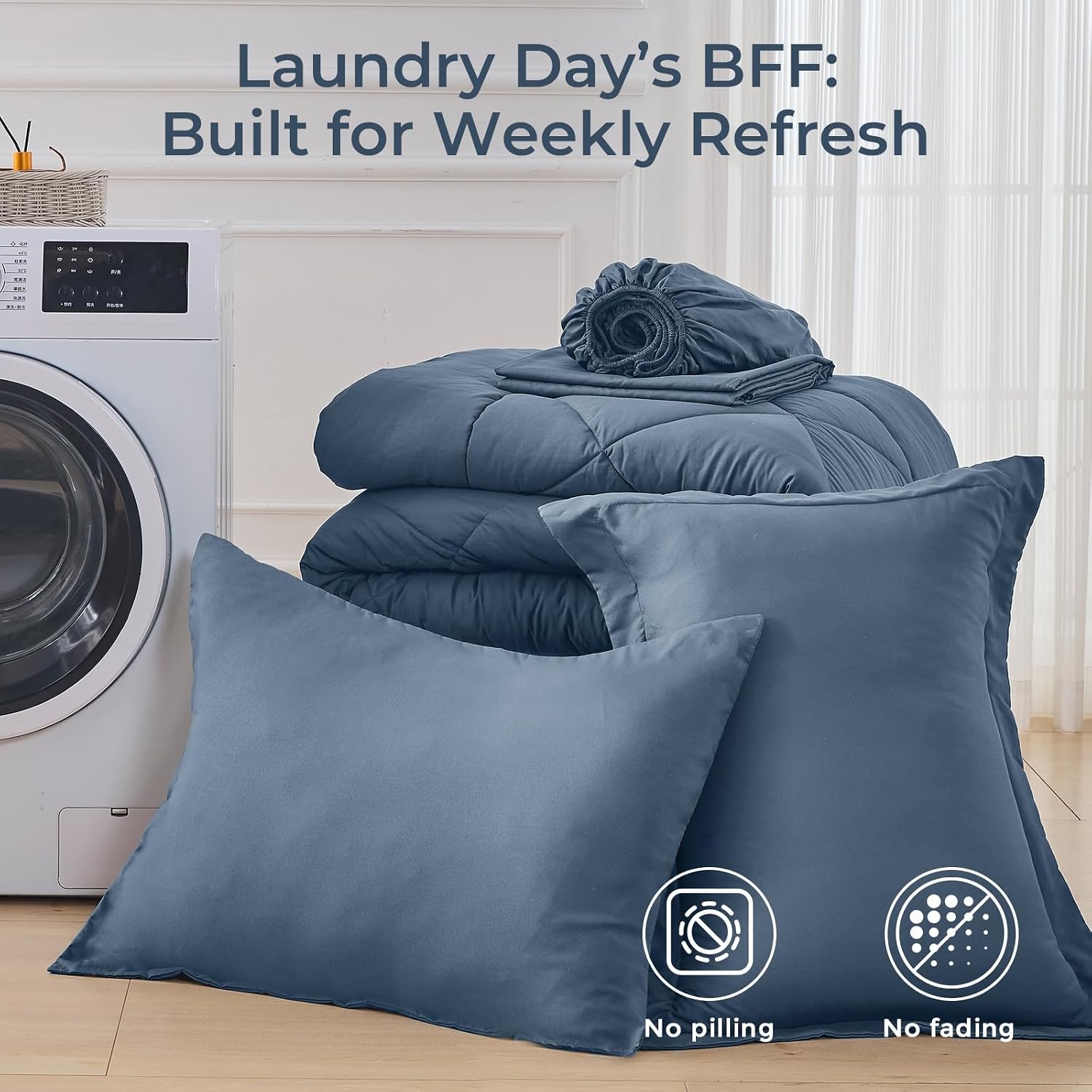 Thumbnail 6 de HEVUMYI Twin XL Comforter Set, Dusty Blue Reversible 5-Piece Bed in a Bag