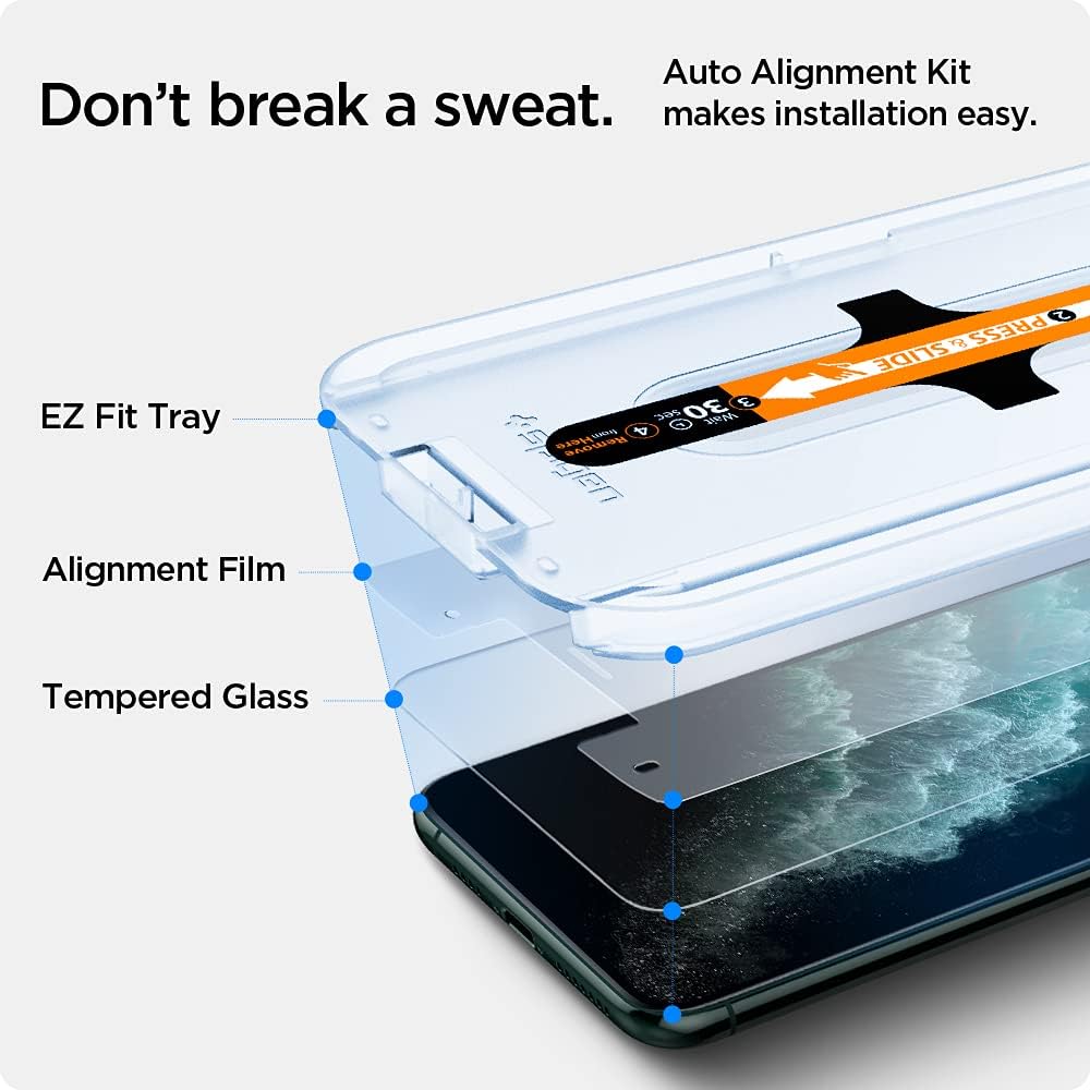 Detalle de Spigen Glas.tR EZ Fit in vetro temperato per iPhone 11 Pro Max e iPhone XS Max (2 pezzi) con durezza 9H