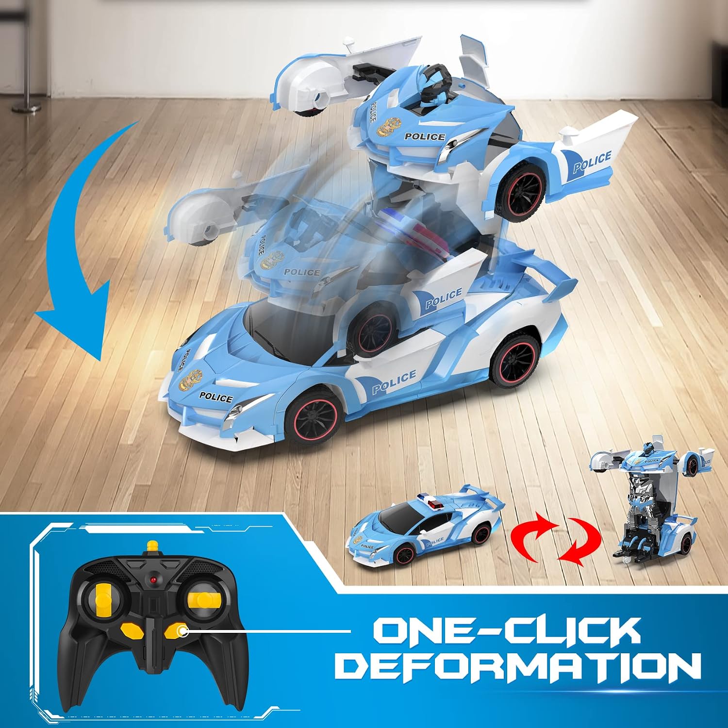 Thumbnail 3 de FDJ RC Cars Transforming Police Car 1:18