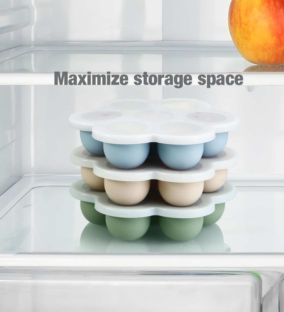 Thumbnail 1 de PandaEar 3 Pack Silicone Baby Food Freezer Tray with Lids (7 pods, non-stick) – Blue/Green/Carnation