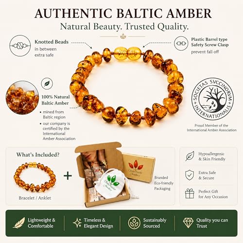 Thumbnail 1 de SilverAmber Jewellery UK Baltic Amber Anklet Bracelet Cognac – Handmade, 12 cm