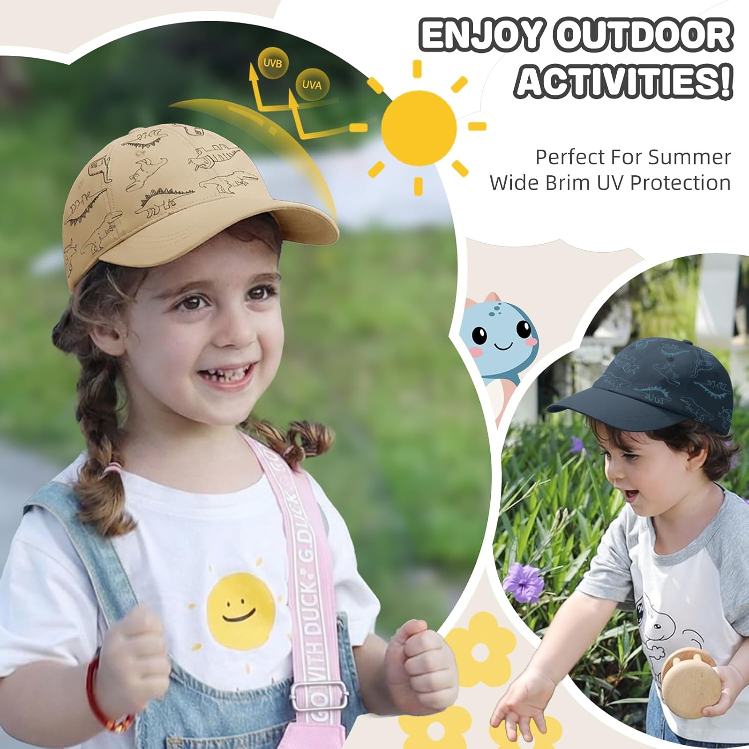Detalle de TOMEEK Kinder-Sonnenhut Baseball Cap mit verstellbarer Größe und Dinosaurier-Print (Anti-UV)