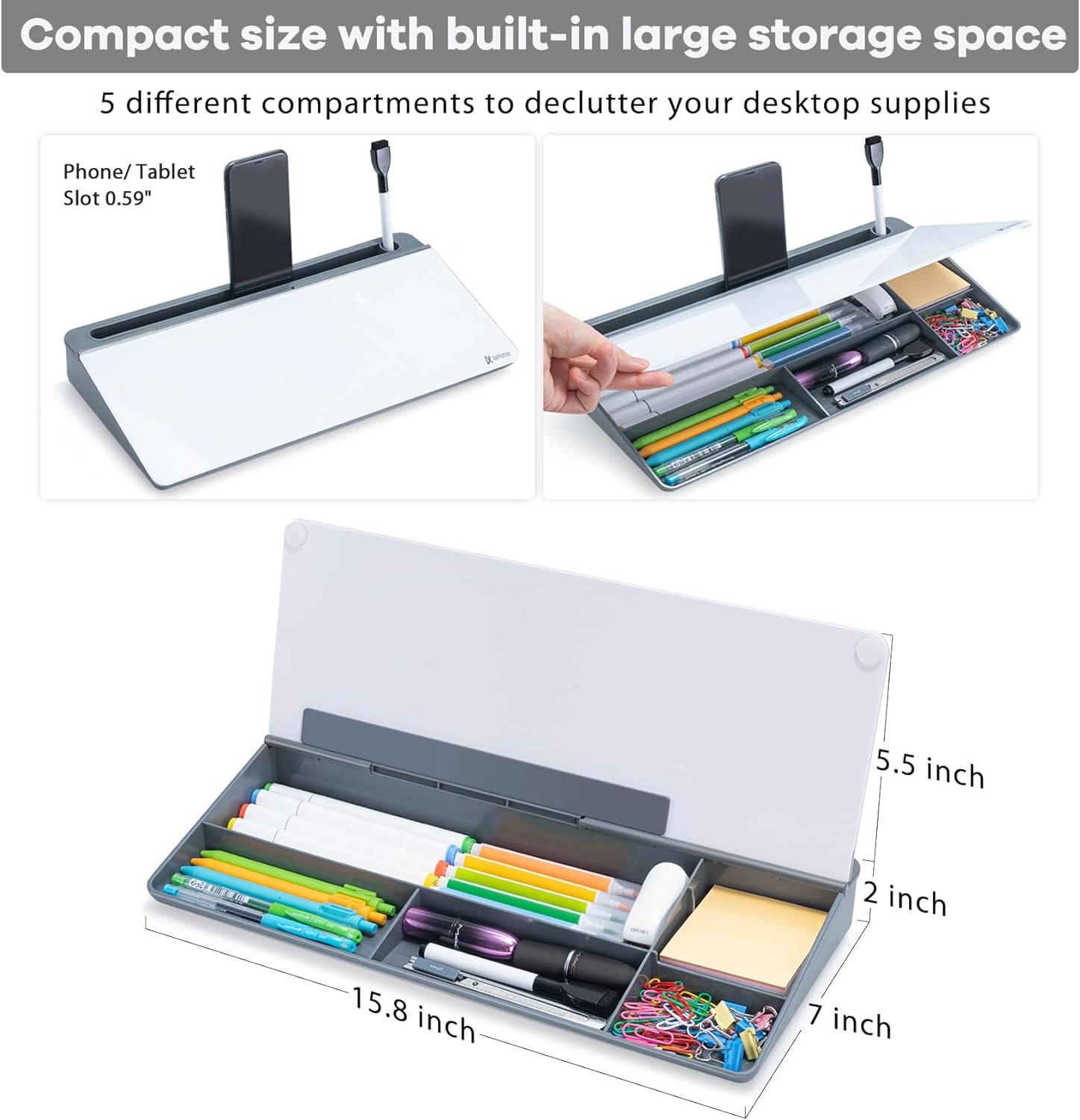 Detalle de Varhomax Desktop Glass Whiteboard with Storage Caddy, Gray