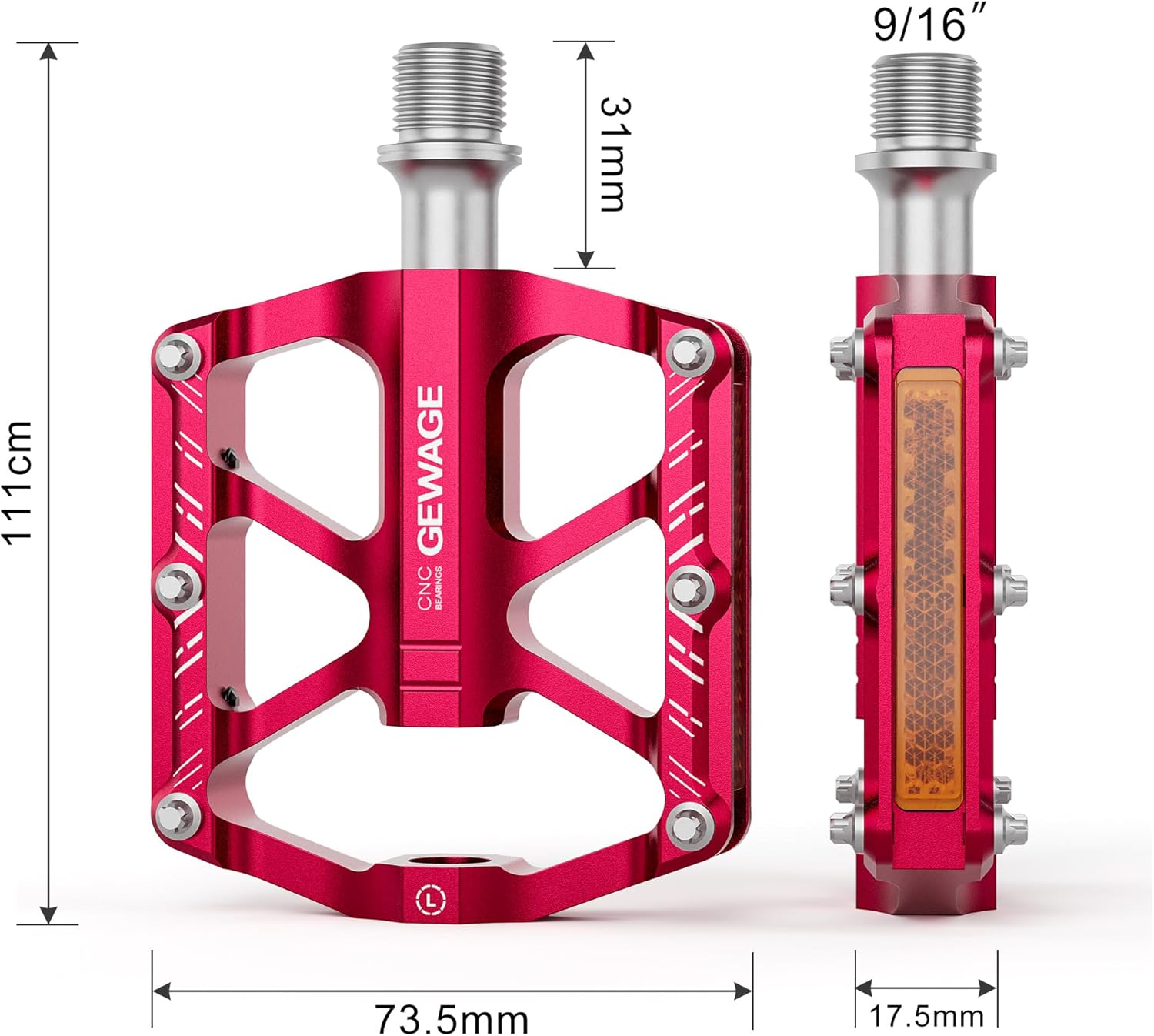 Thumbnail 2 de GEWAGE Pédales de vélo pliantes avec réflecteurs et plateforme antidérapante en aluminium CNC (9/16") pour vélos pliants et enfants