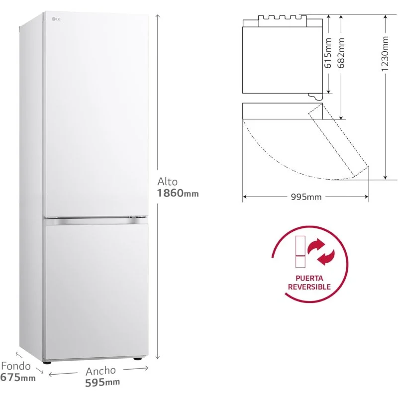 Detalle 2 de LG Combi 186cm 374L frigorífico Door Cooling+