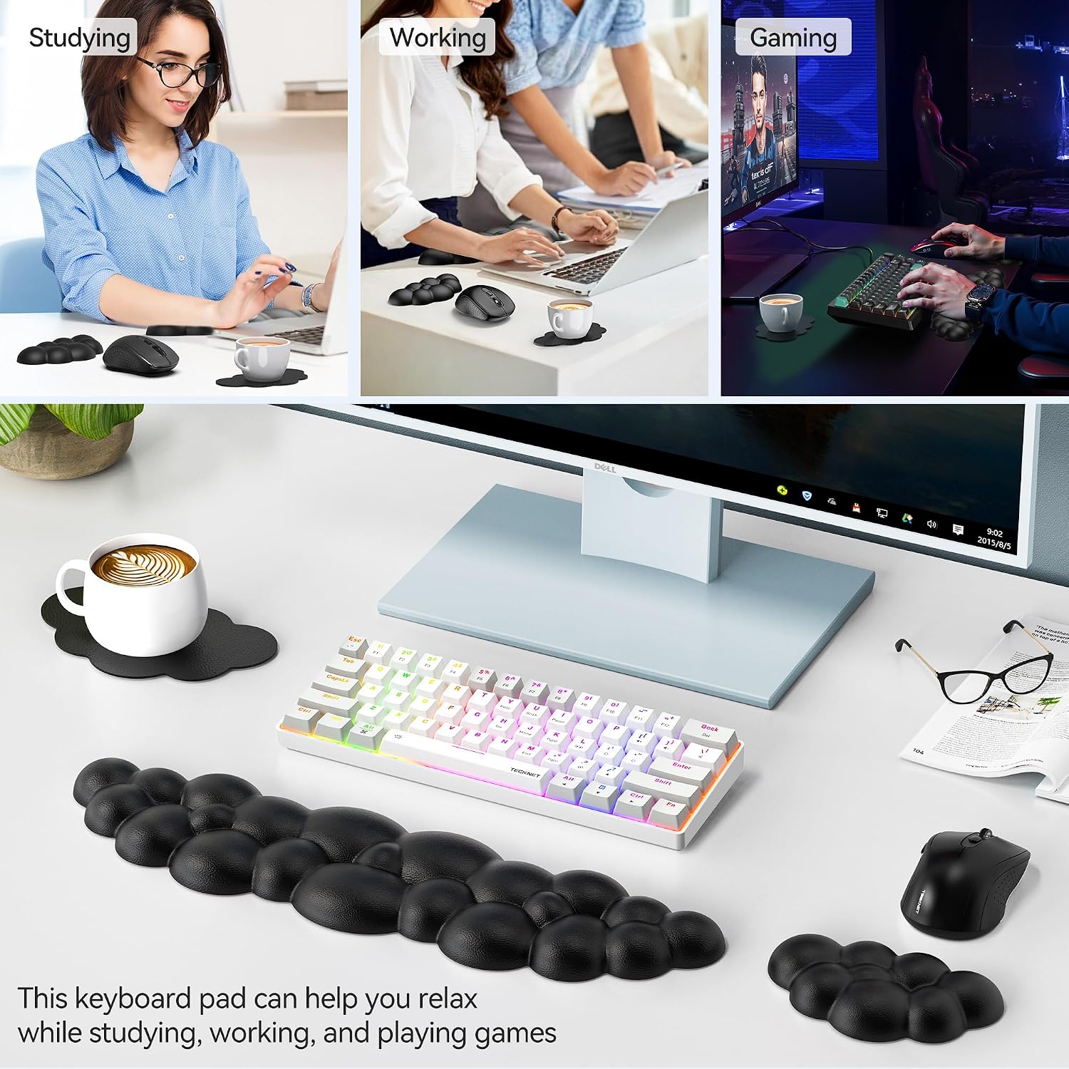 Thumbnail 6 de TECKNET 5056243628964 Cloud Keyboard Wrist Rest Set, Memory Foam, Black