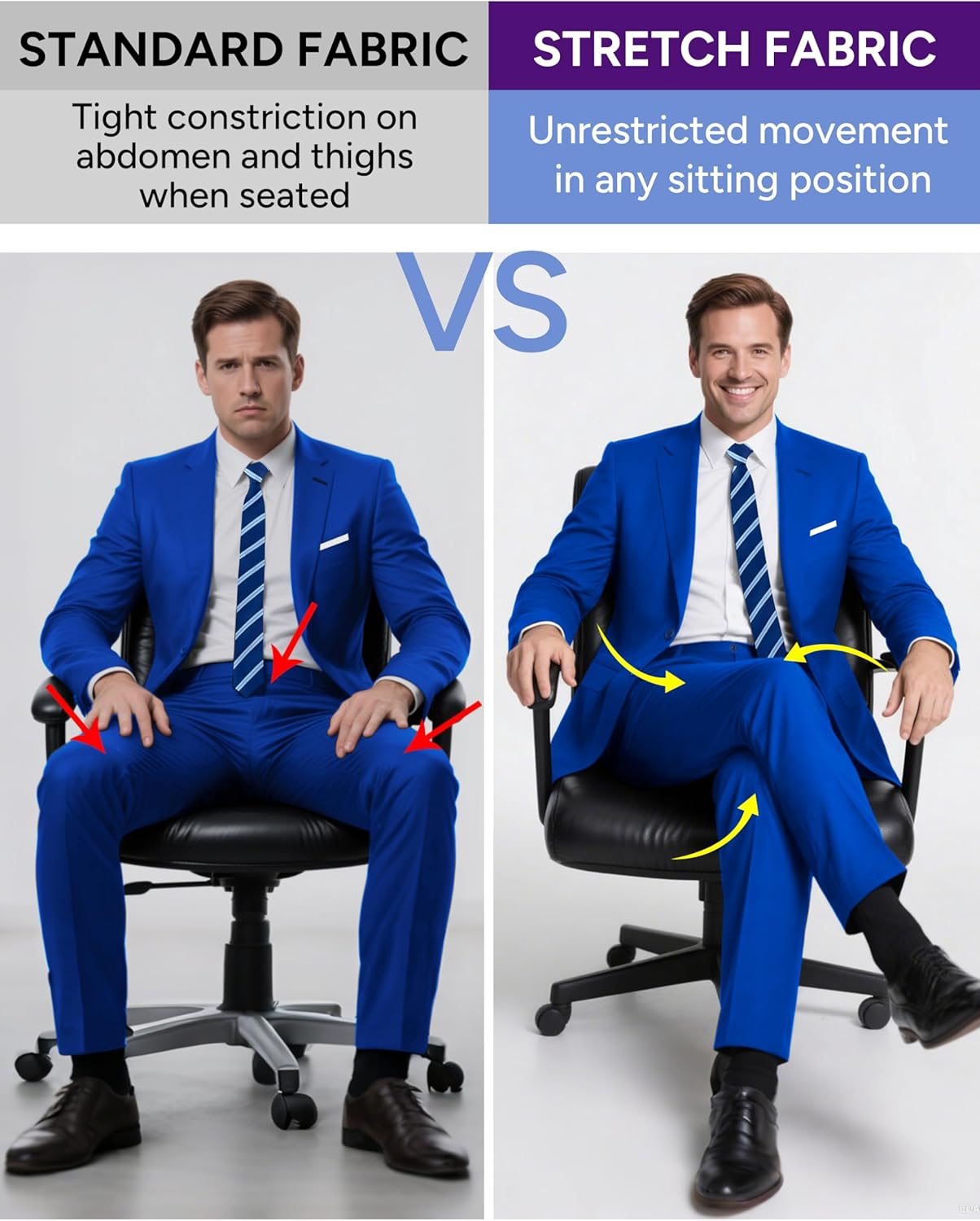 Thumbnail 3 de RainbowDate Men’s Stretch Slim Fit 3-Piece Suit (2-Button Jacket) with Adjustable Waist Pants