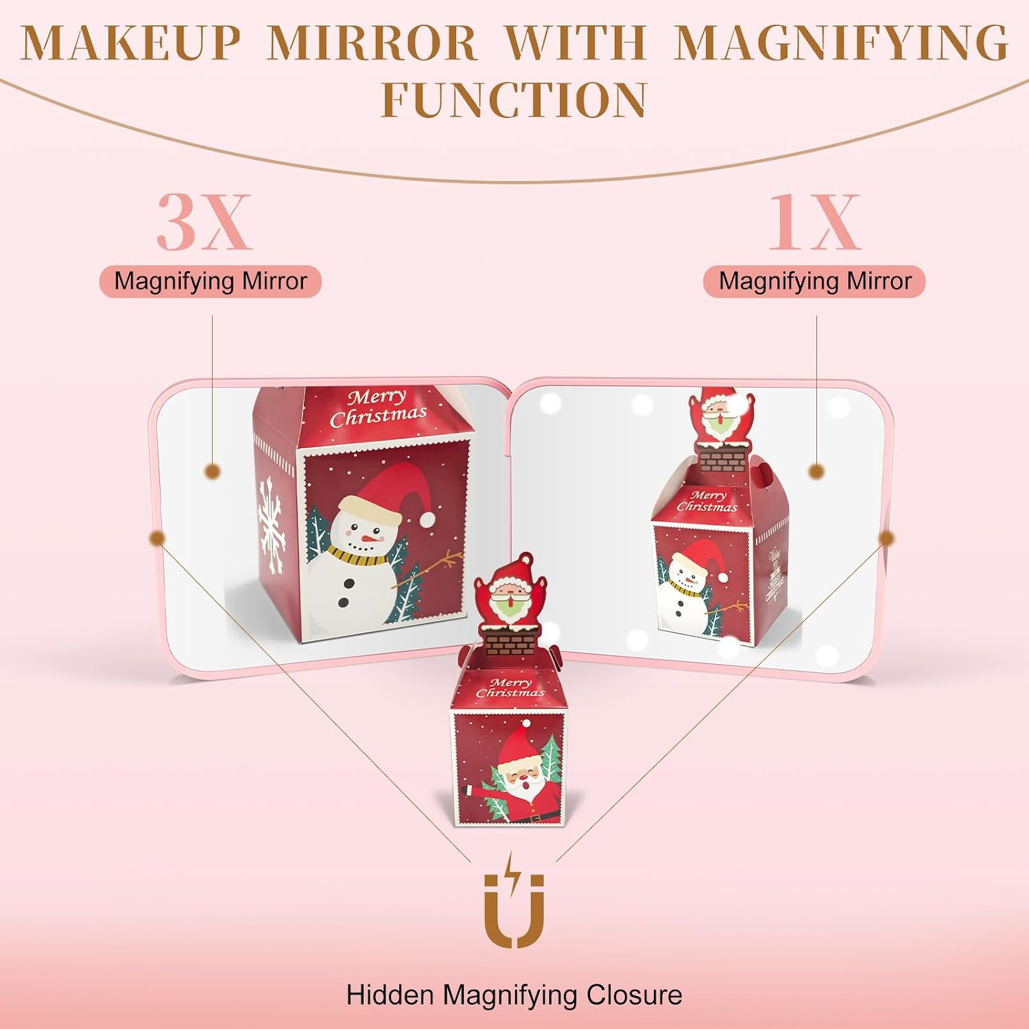 Detalle 2 de Kakuje Compact Mirror (Pink) — 1X/3X LED Pocket Mirror with Built-In Battery