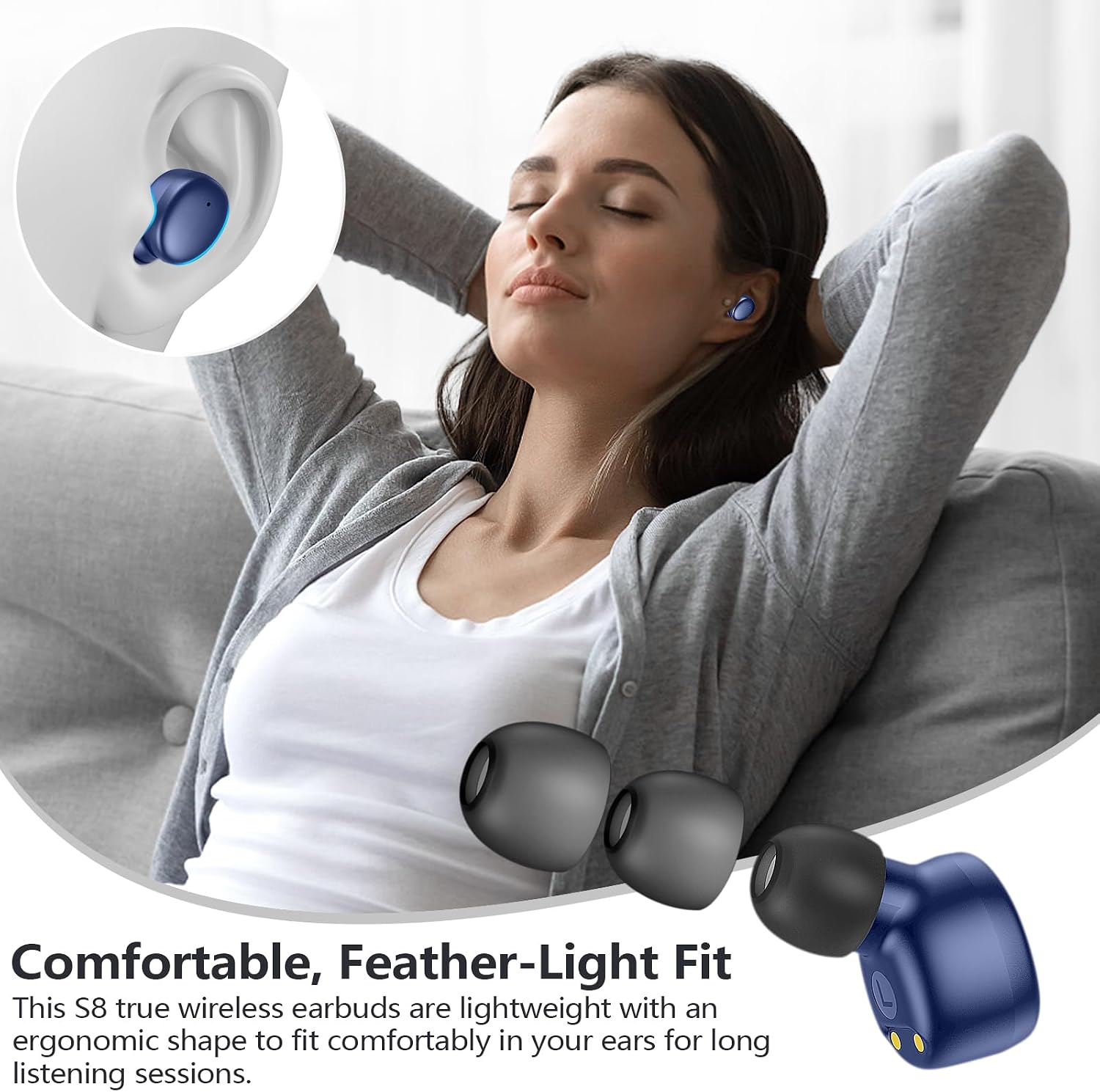 Detalle 1 de MOZOTER DBK02 Wireless Earbuds, Bluetooth 5.3, Blue, 60-Hour Playtime