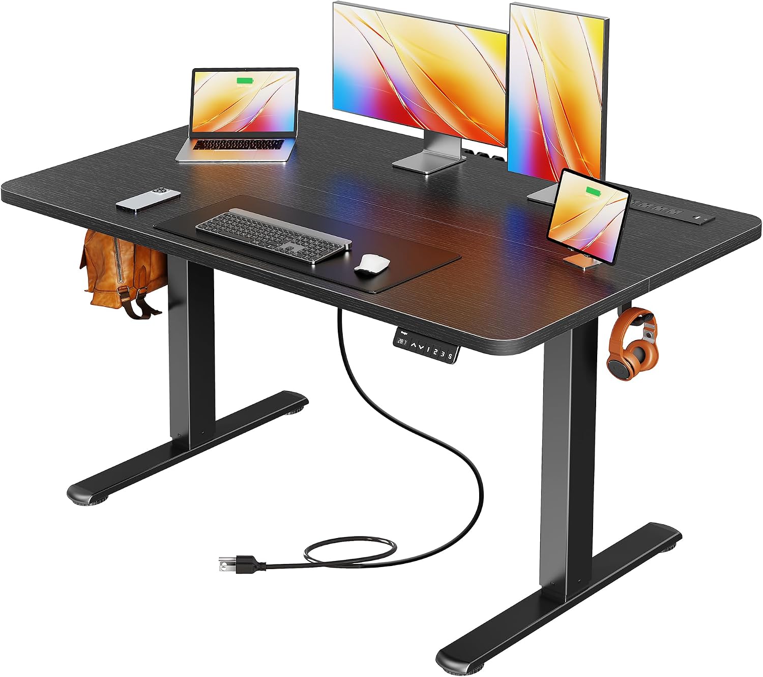 Detalle de Huuger 47.2-Inch Electric Standing Desk with USB-C and 3 Presets, Black