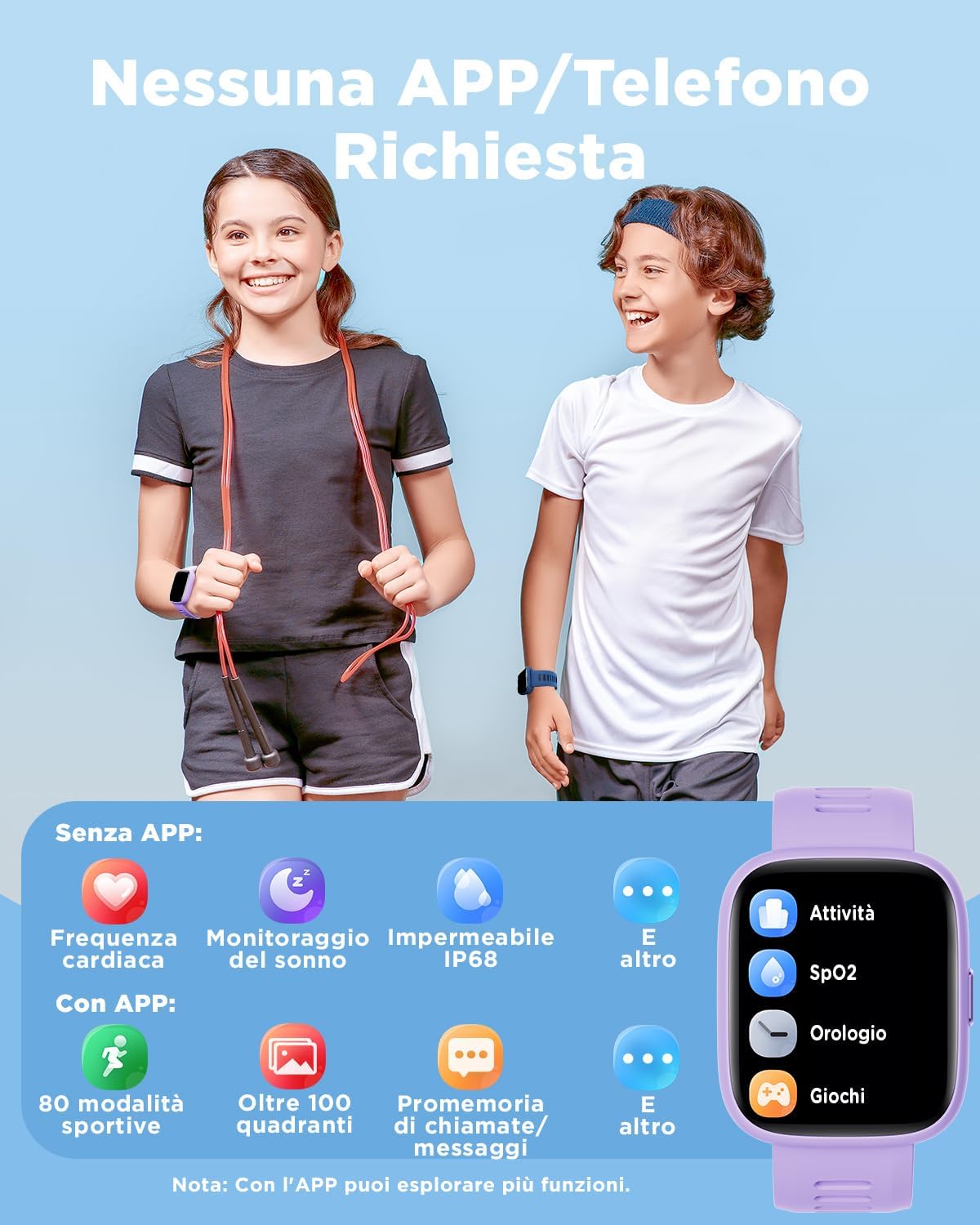 Detalle 2 de BIGGERFIVE Smartwatch Bambini – BRAVE 2, 1,8", 5-16 anni, Fitness Tracker