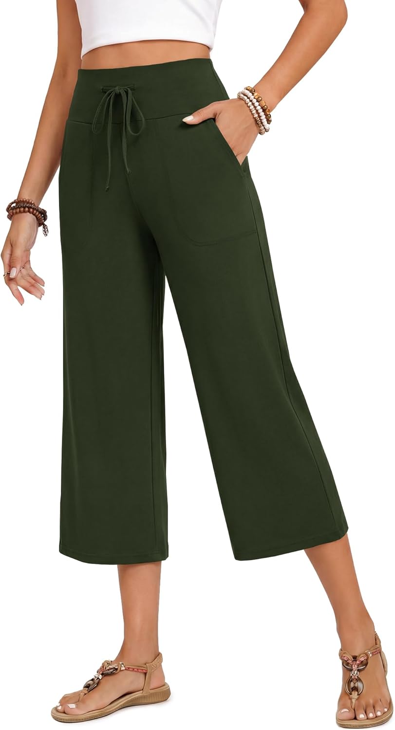 Thumbnail 6 de ZOOSIXX Capri Pants for Women - Wide Leg Drawstring High-Waisted Capris with Pockets