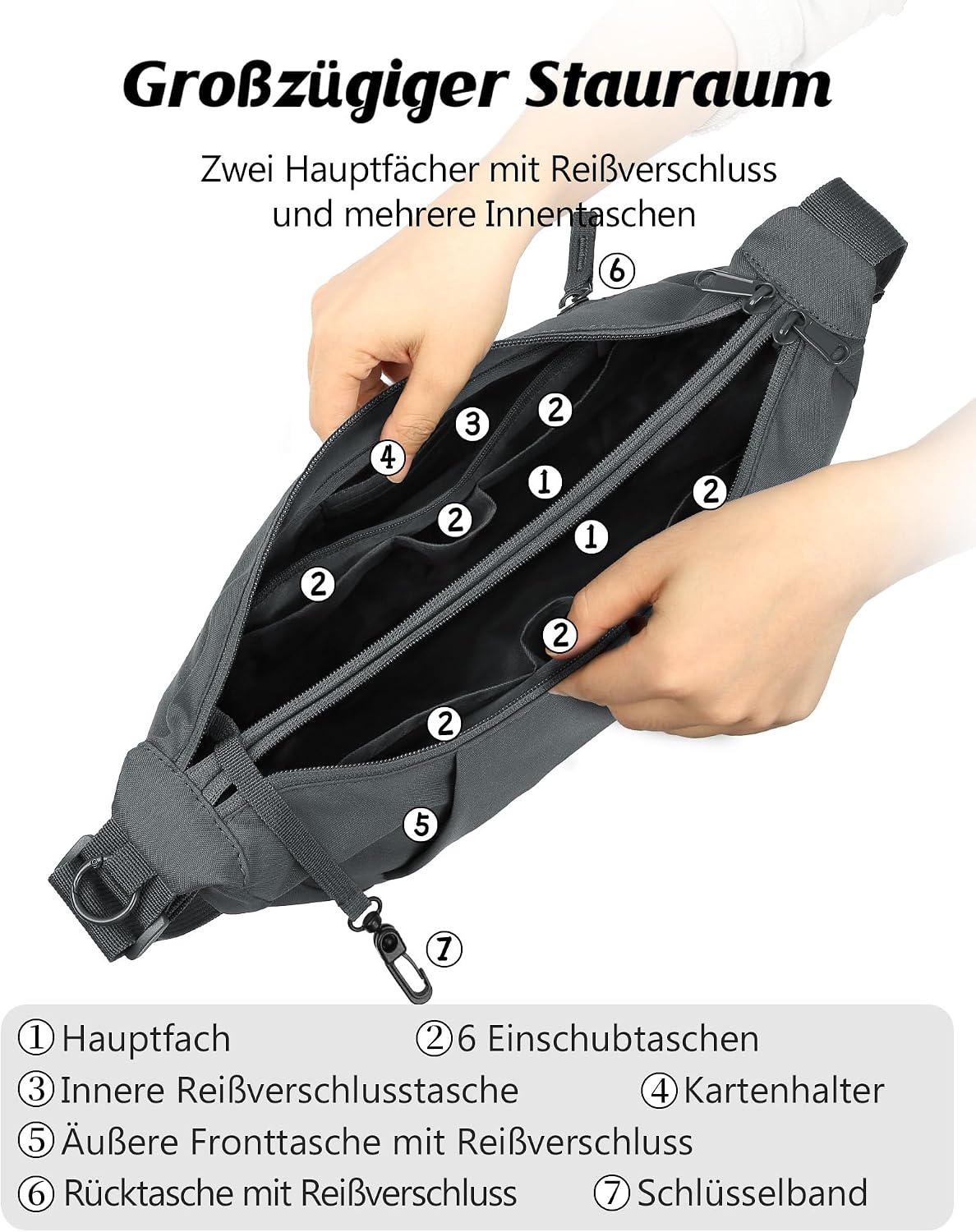 Thumbnail 3 de BITUOR Umhängetasche Halbrunde Schultertasche – Wasserabweisend, Diebstahlschutz, kompakt & vielseitig