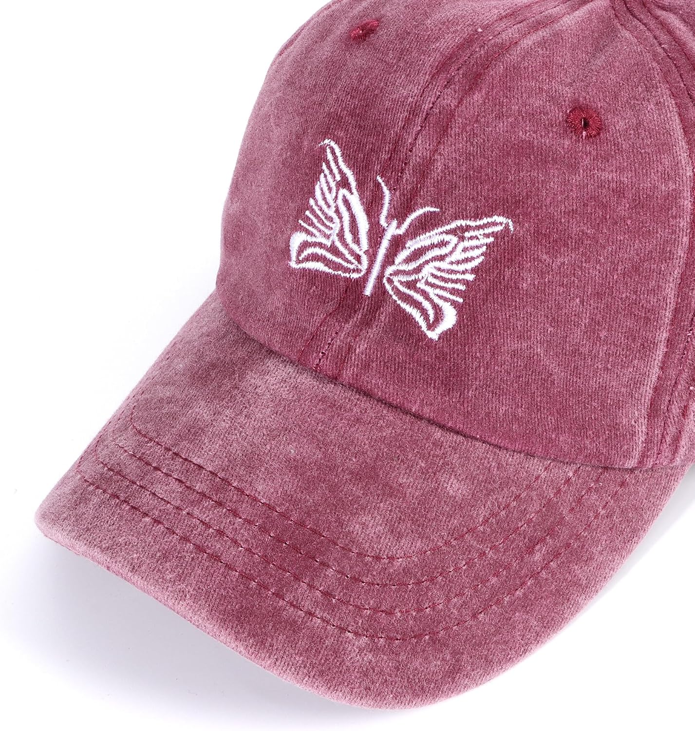 Detalle de HeyCaps Women's Baseball Cap with Butterfly Embroidery and Ponytail Hole
