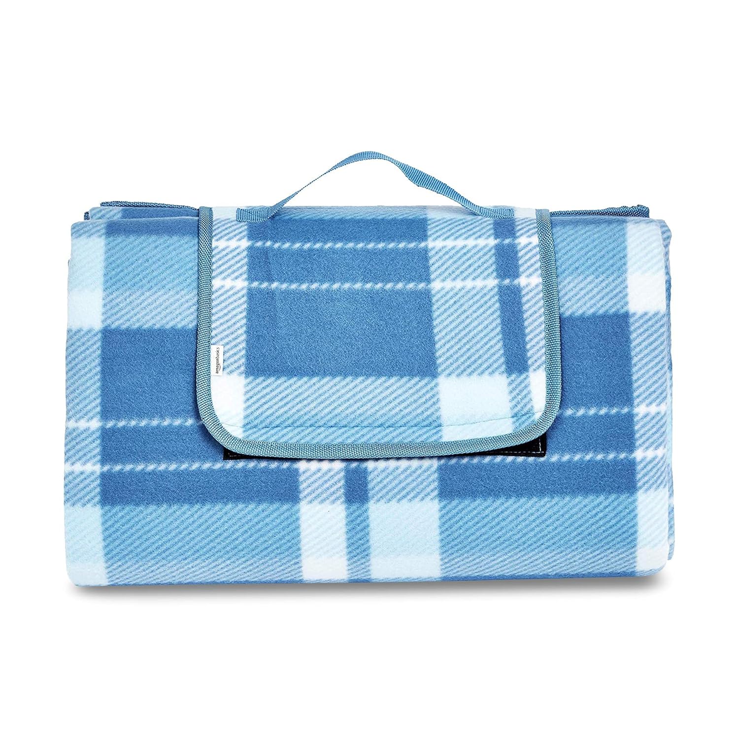 Detalle de Amazon Basics Reisedecke mit wasserdichter Rückseite – 200 x 200 cm, Hellblaues Plaid