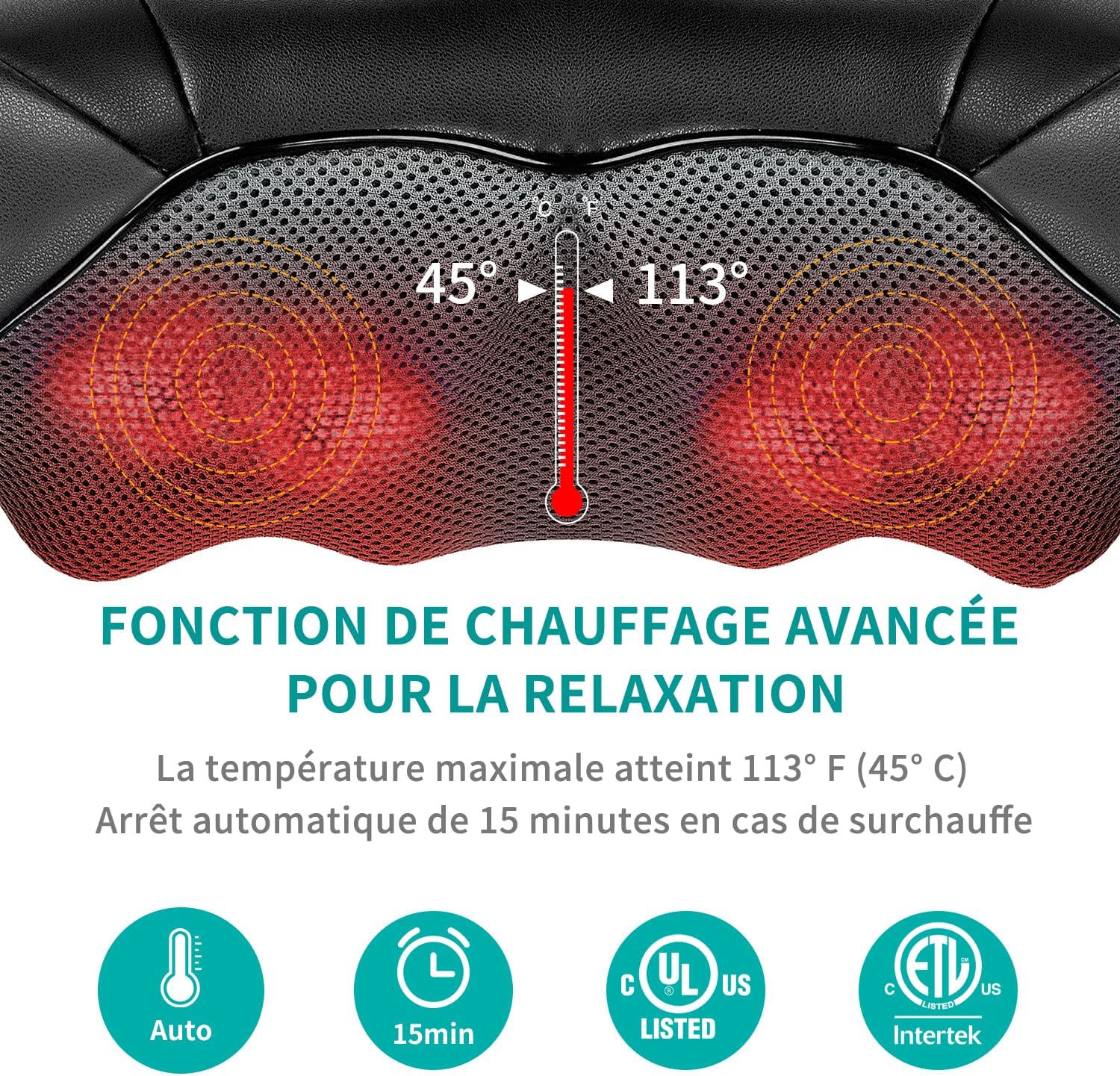 Detalle de Nekteck Massage du cou et du dos Shiatsu 3D avec chaleur — massage profond et doux pour le corps