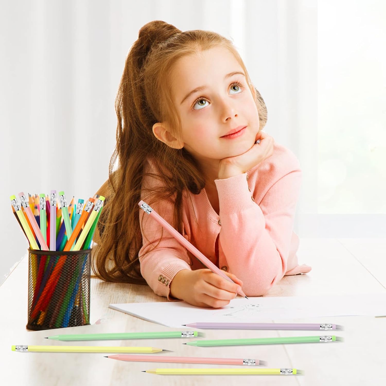 Detalle 1 de AUAUY Pencils #2 HB – 12 träpennor i macaronfärger med suddgummi