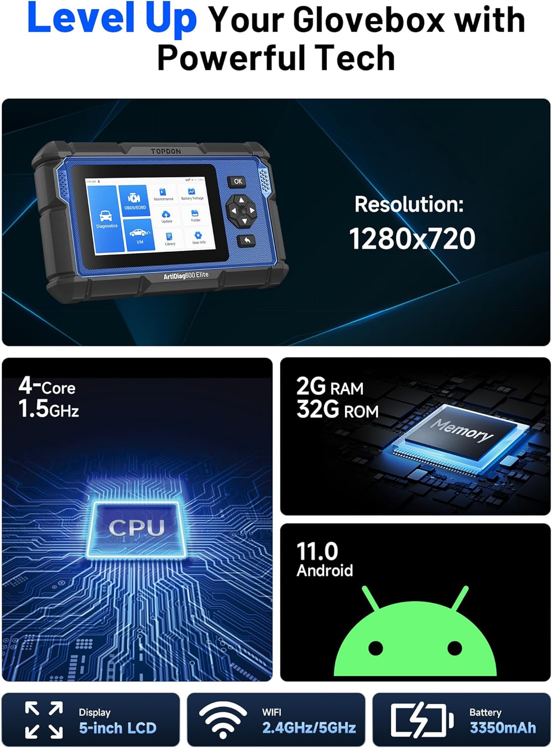 Detalle 2 de TOPDON ArtiDiag600 Elite OBD2 Scanner (Full-System Diagnostic Tool) with CAN-FD