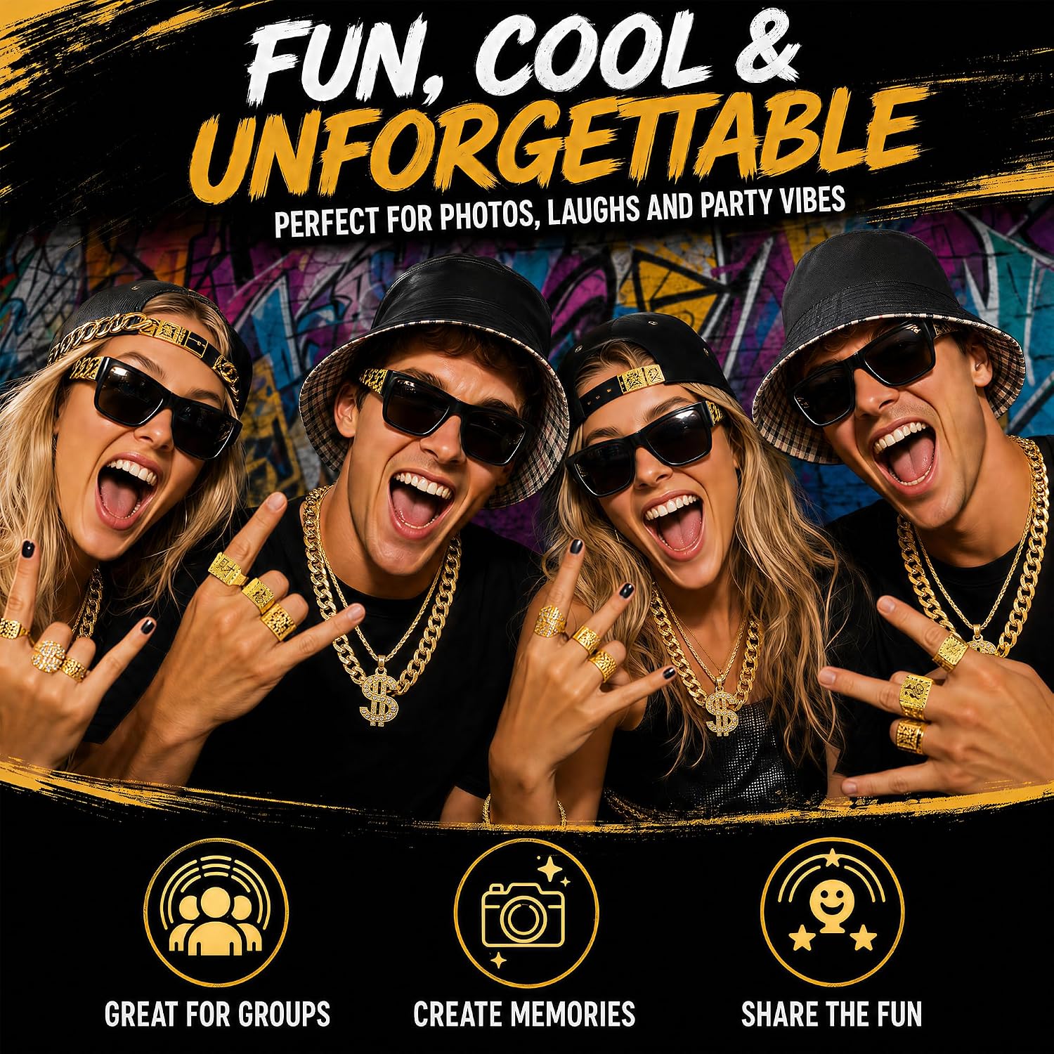 Detalle de Hip Hop Costume Kit – Gold Chain, Dollar Sign Necklace & Accessories