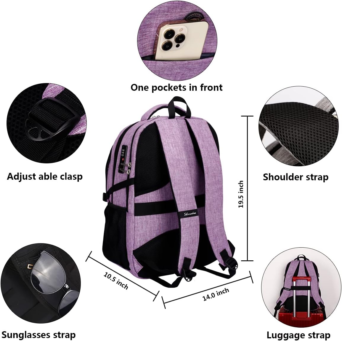 Detalle 2 de SHRRADOO Laptop Backpack 16.3-Inch Laptop Compartment